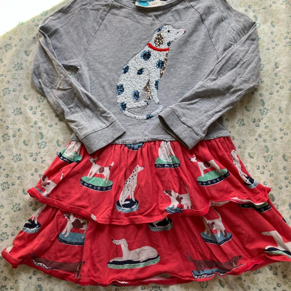 Mini Boden Gray Dress with Sequin Dog Design